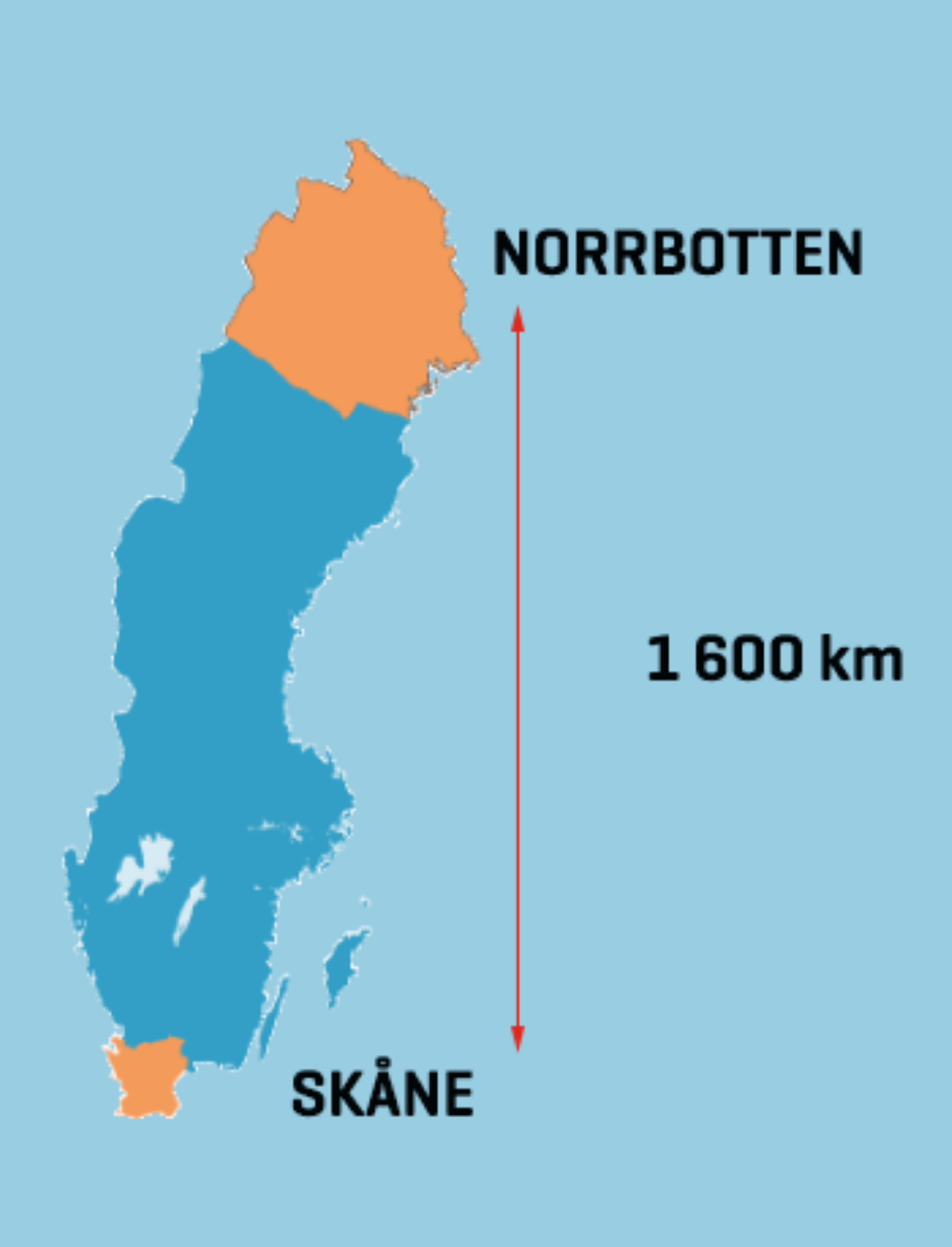 Karta över Sverige där Norrbotten och Skåne är utmärkta.