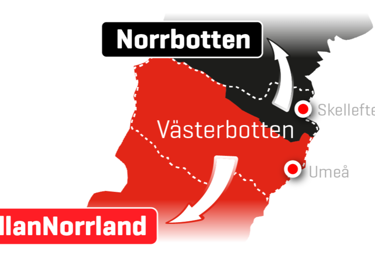 Karta över Norrbotten och MellanNorrland.
