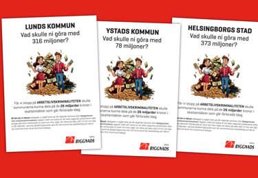 Tre Flyers med bilder på människor och pengar.