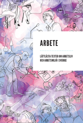 Illustrationer i blå, rosa och lila.