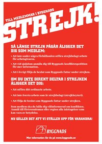 Affisch: Strejk – till medlemmar i Byggnads