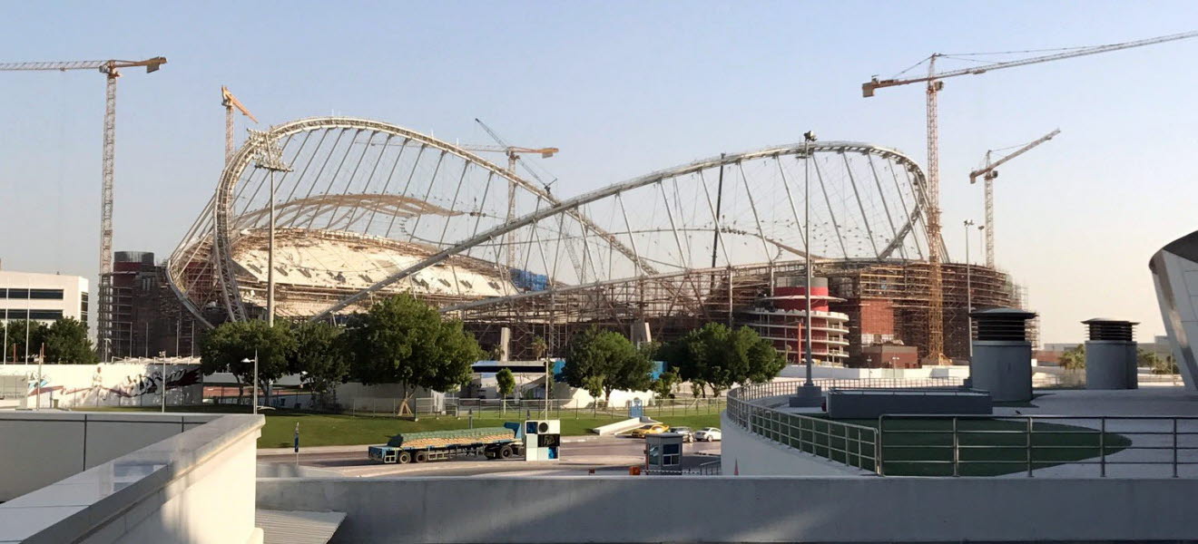 Byggarbetsplats för en arena i Qatar